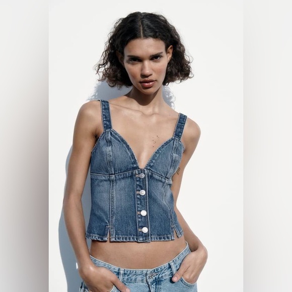 Zara Tops - NWT Zara Jean Button Up Crop Top